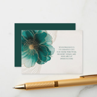 Details Teal Floral Gold Wedding Tilläggskort
