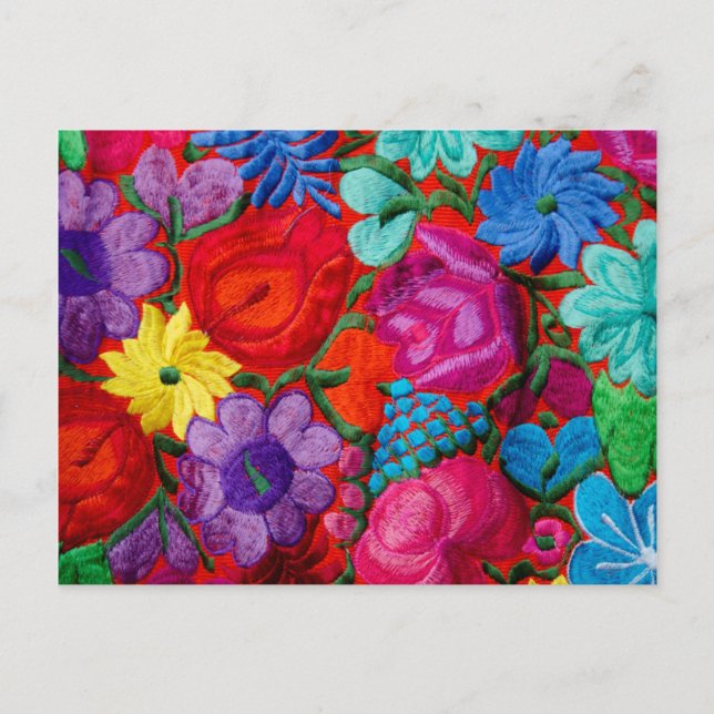 Detalj av traditionell broderi blomsterduk vykort (Framsida)