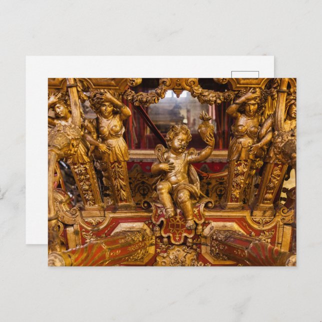 Detalj av vagn från 1700-talet. Museu dos Coches.  Vykort (Fram/baksida)