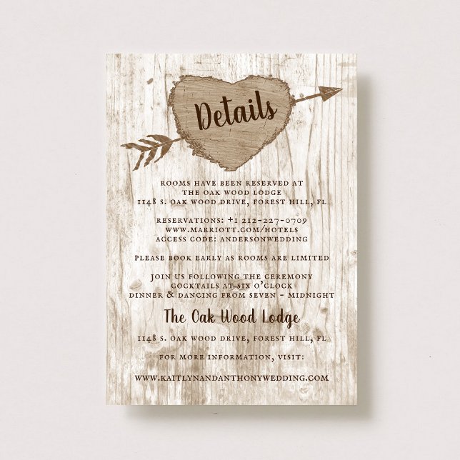 Detalj om insamlingen av Carved Heart Träd Bröllop Tilläggskort (Skapare uppladdad)