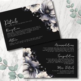 Detaljer Elegant Skript Blommig Svart Vit Bröllop Tilläggskort