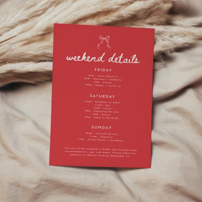 Detaljer för Coquette Bow Script Henparty-helg Tilläggskort (Skapare uppladdad)