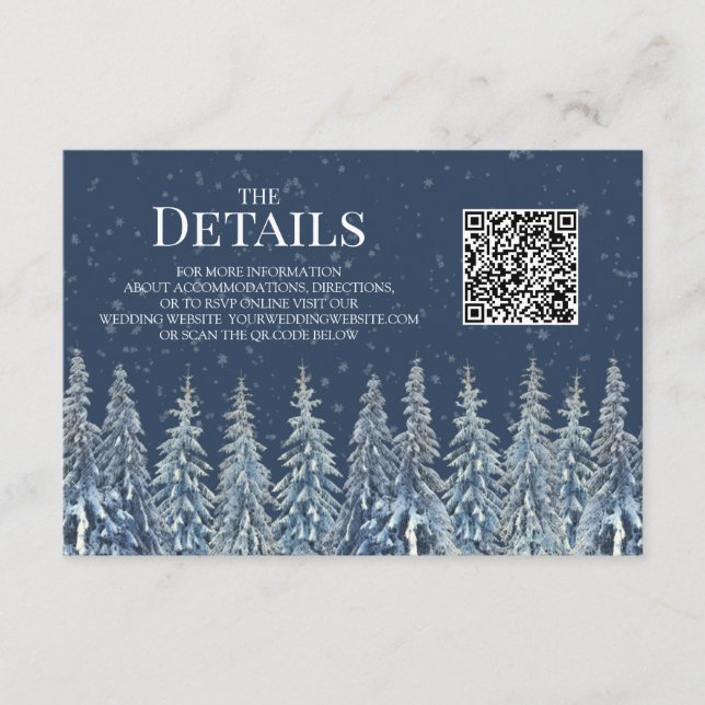 Detaljer för Rustic Winter Woods Wedding QR-kod In Tilläggskort (Framsida)