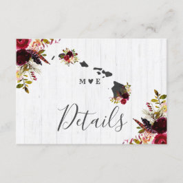 Detaljer för rustik bröllopsdestination i Hawaii Inbjudningar