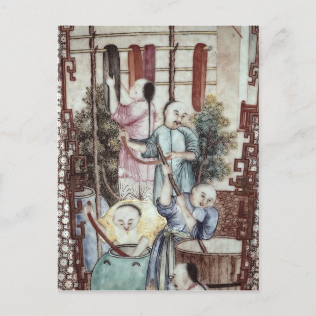 Detaljer från vas som skildrar färgning av manar s vykort (Framsida)