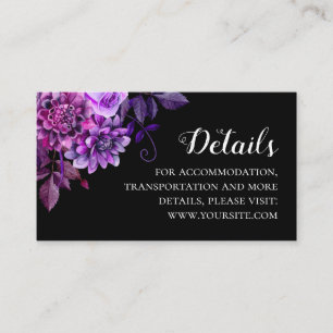 Detaljer om Black och lila blommor bröllop. Info Tilläggskort