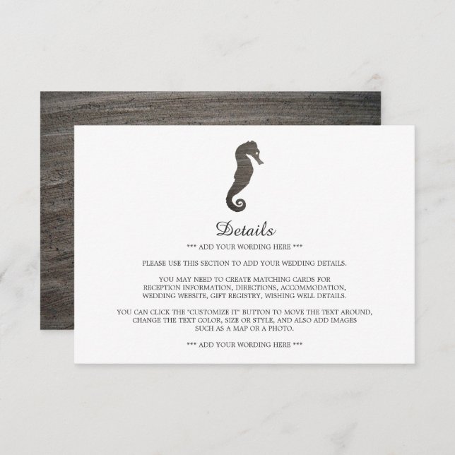 Detaljer om Clay Seahorse Beach Wedding Tilläggskort (Fram/baksida)