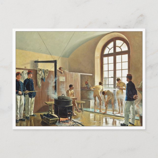 Detaljer om duschar vid regementet av Eugene Chape Vykort (Framsida)