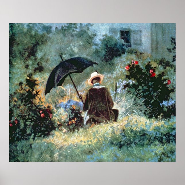 Detaljer om en gentleman-läsning i en trädgård poster (Framsidan)