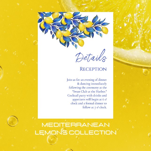 Detaljer om Medelhavet - Lemons-Bröllop-Lemons- Tilläggskort (Mediterranean Lemons Wedding Collection-Citrus-Yellow and Blue-Italy)