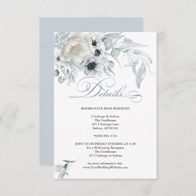 DETALJER | Pastel Dusty Blåa blommor Inbjudningar (Fram/baksida)