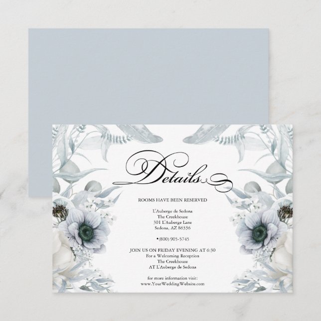 DETALJER | Pastel Dusty Blåa blommor Inbjudningar (Fram/baksida)