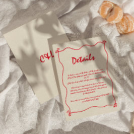 Detaljerad återro-handskriven Whimsical Red Bröllo Tilläggskort