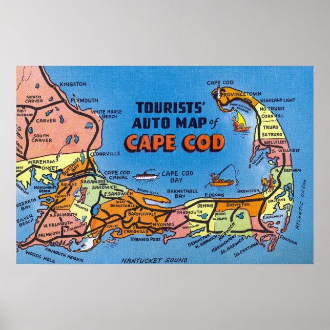 Detaljerad automatisk Karta i Cape Cod Poster (Framsidan)