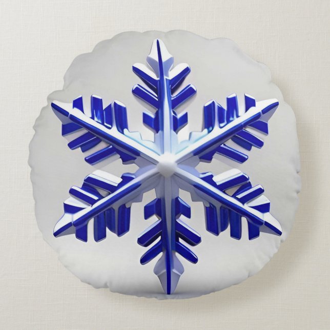 Detaljerad blå snöflinga rund kudde (Framsidan)