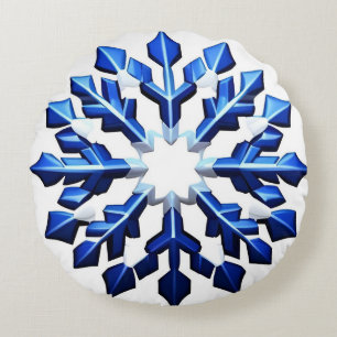 Detaljerad Blå Snöflinga Rund Kudde