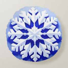 Detaljerad blå snöflinga rund kudde