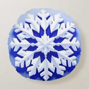 Detaljerad Blå Snöflinga Rund Kudde