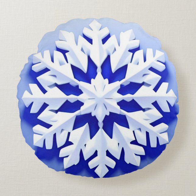 Detaljerad blå snöflinga rund kudde (Framsidan)