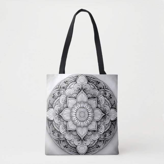 Detaljerad Black and White Mandala Art Tygkasse (Framsida)