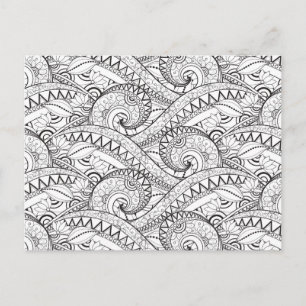 Detaljerad Blommönster Doodle Vykort