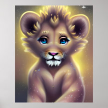 Detaljerad Fantasy Cute Kawaii baby lejonare unge