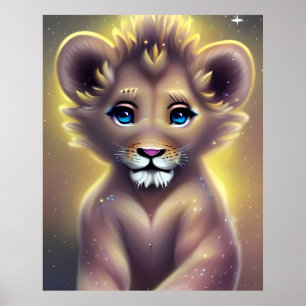 Detaljerad Fantasy Cute Kawaii baby lejonare unge Poster
