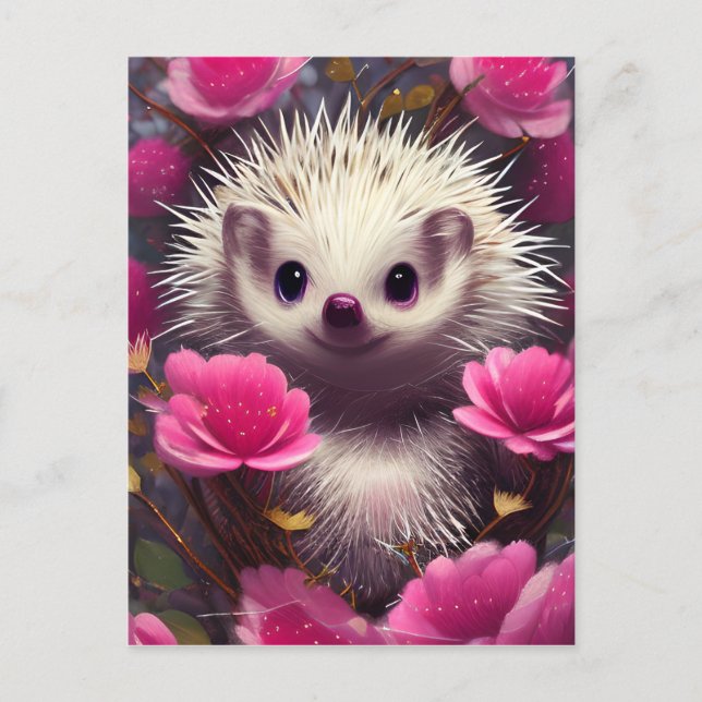 Detaljerad Fantasy Cute Kawaii Valentine Hedgehog Vykort (Framsida)