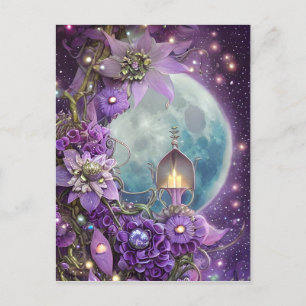 Detaljerad Fantasy Lila Månblomma Vykort