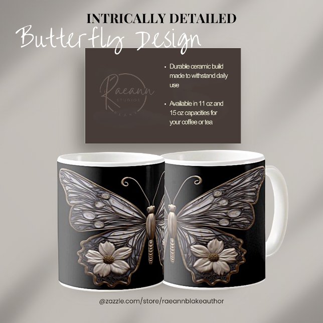 Detaljerad fjärilsdesign keramikkopp kaffemugg (Skapare uppladdad)