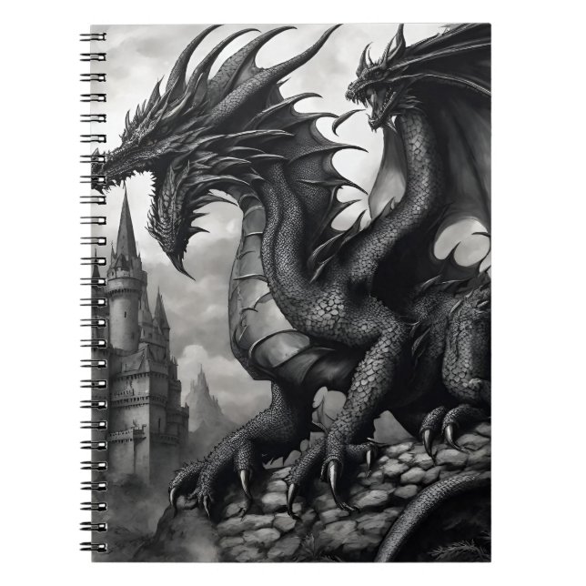 Detaljerad gotin Dragon Art Anteckningsbok (Framsidan)