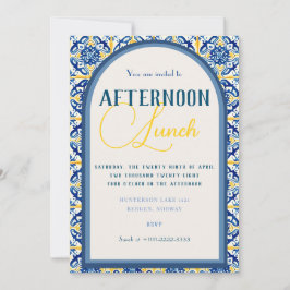 Detaljerad gul och blå geometrisk kakel inbjudan