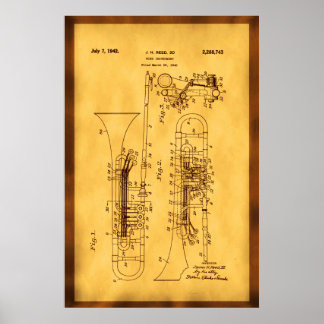 Detaljerad Hi res Trombone Patent art Poster