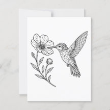 Detaljerad Hummingbird Line Art med Wildblomma