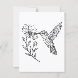 Detaljerad Hummingbird Line Art med Wildblomma Vykort