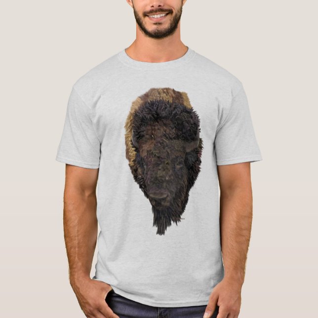 Detaljerad illustration av en amerikansk Bison Hea T-shirt (Framsida)