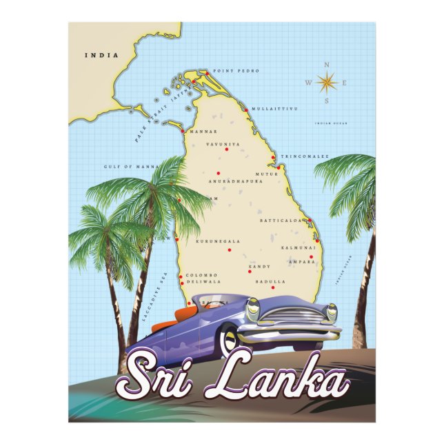 Detaljerad illustrerad karta över Sri Lanka Fototryck (Framsidan)