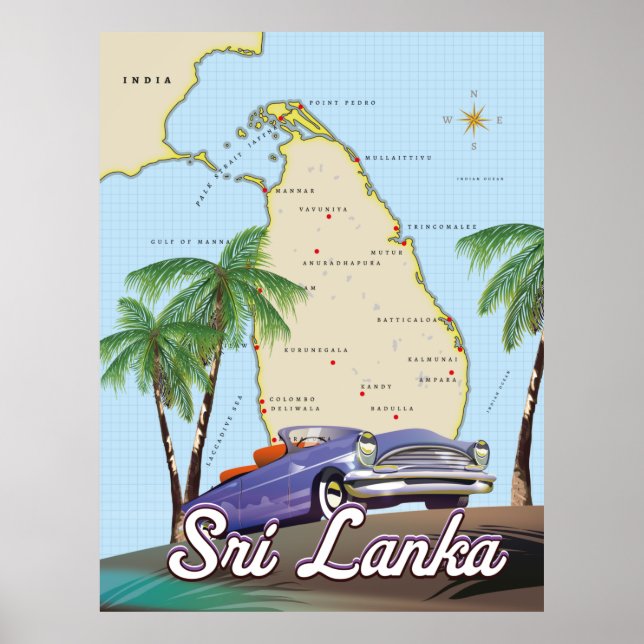 Detaljerad illustrerad karta över Sri Lanka Poster (Framsidan)