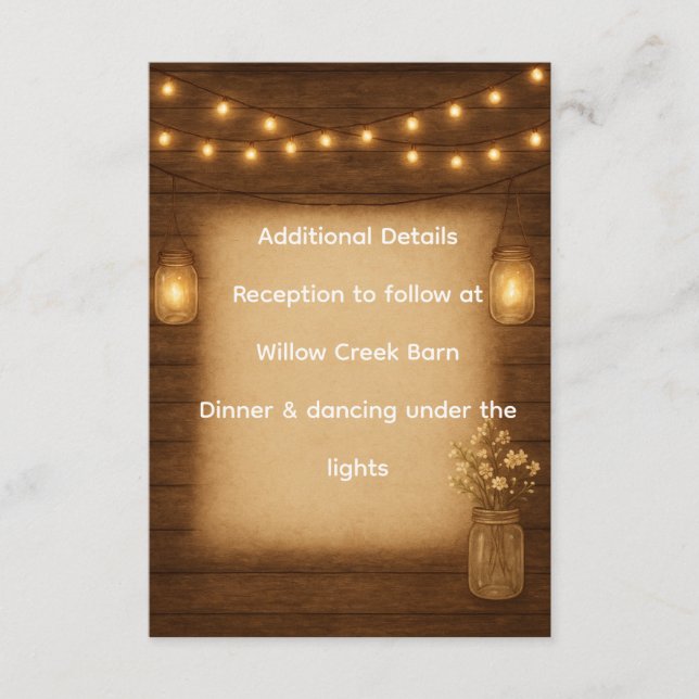 Detaljerad Infogningskort för Rustikalt Bröllop me Tilläggskort (Framsida)