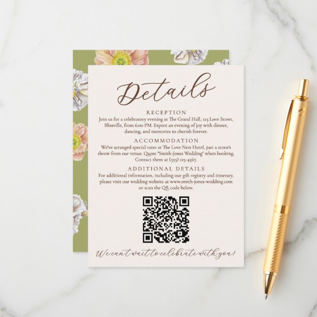 Detaljerad information om Bröllop och QR-kod för v Tilläggskort (Fram/Back In Situ)