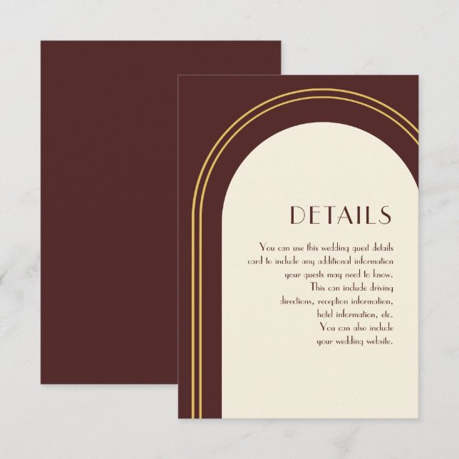 Detaljerad information om Burgundy Arch Bröllop Gu Tilläggskort (Fram/baksida)