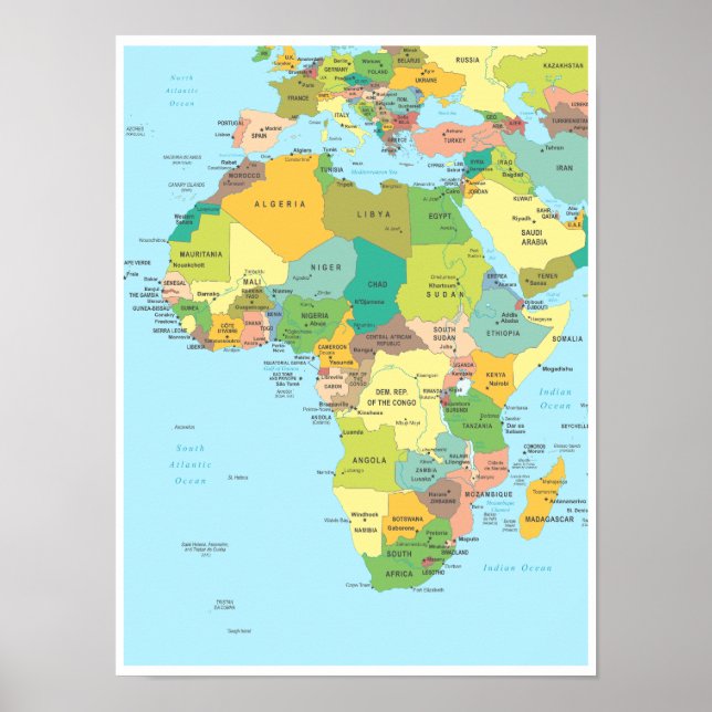 Detaljerad Karta i Afrika Continent Poster (Framsidan)