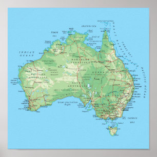Detaljerad Karta i Australien Poster