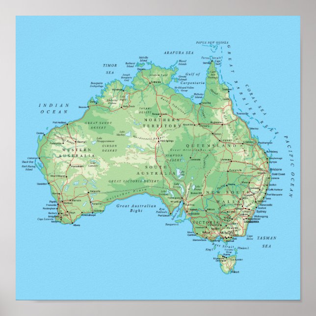Detaljerad Karta i Australien Poster (Framsidan)