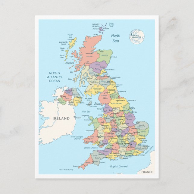 Detaljerad karta i Förenade kungariket Vykort (Framsida)