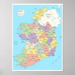 Detaljerad Karta i Irland Poster