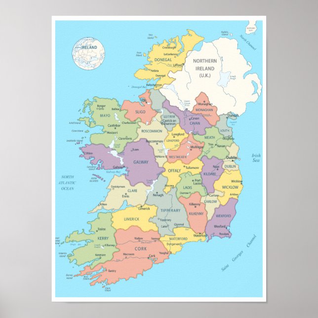 Detaljerad Karta i Irland Poster (Framsidan)