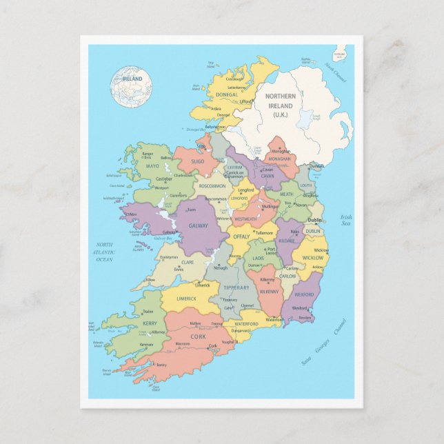 Detaljerad karta i Irland Vykort (Framsida)