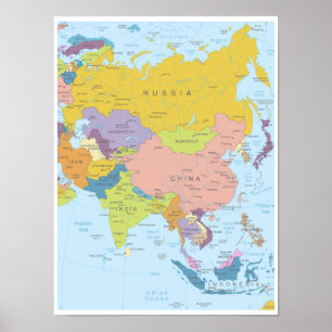 Detaljerad Karta om Asia Continent Poster