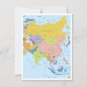 Detaljerad karta om Asia Continent Vykort